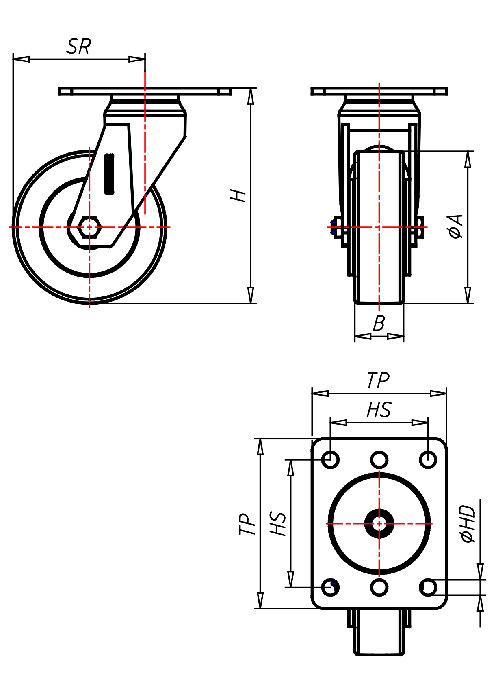 Edelstahlrollen Serie QX, Rad PE